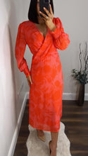 Load image into Gallery viewer, Orange Print Dress with crossover feature