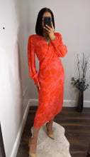 Load image into Gallery viewer, Orange Print Dress with crossover feature