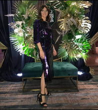 Load image into Gallery viewer, Purple & Black Sequin Dress