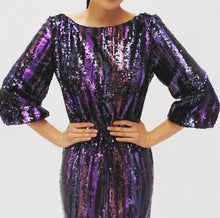 Load image into Gallery viewer, Purple &amp; Black Sequin Dress
