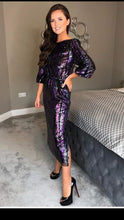 Load image into Gallery viewer, Purple & Black Sequin Dress
