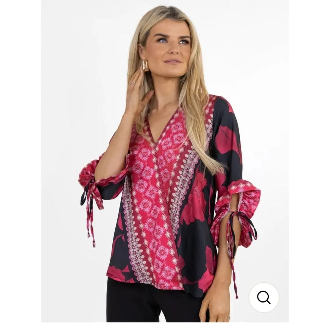 Kimono printed top- Pink/Black