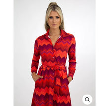 Load image into Gallery viewer, Shirt Dress -Orange/Pink Zig Zag
