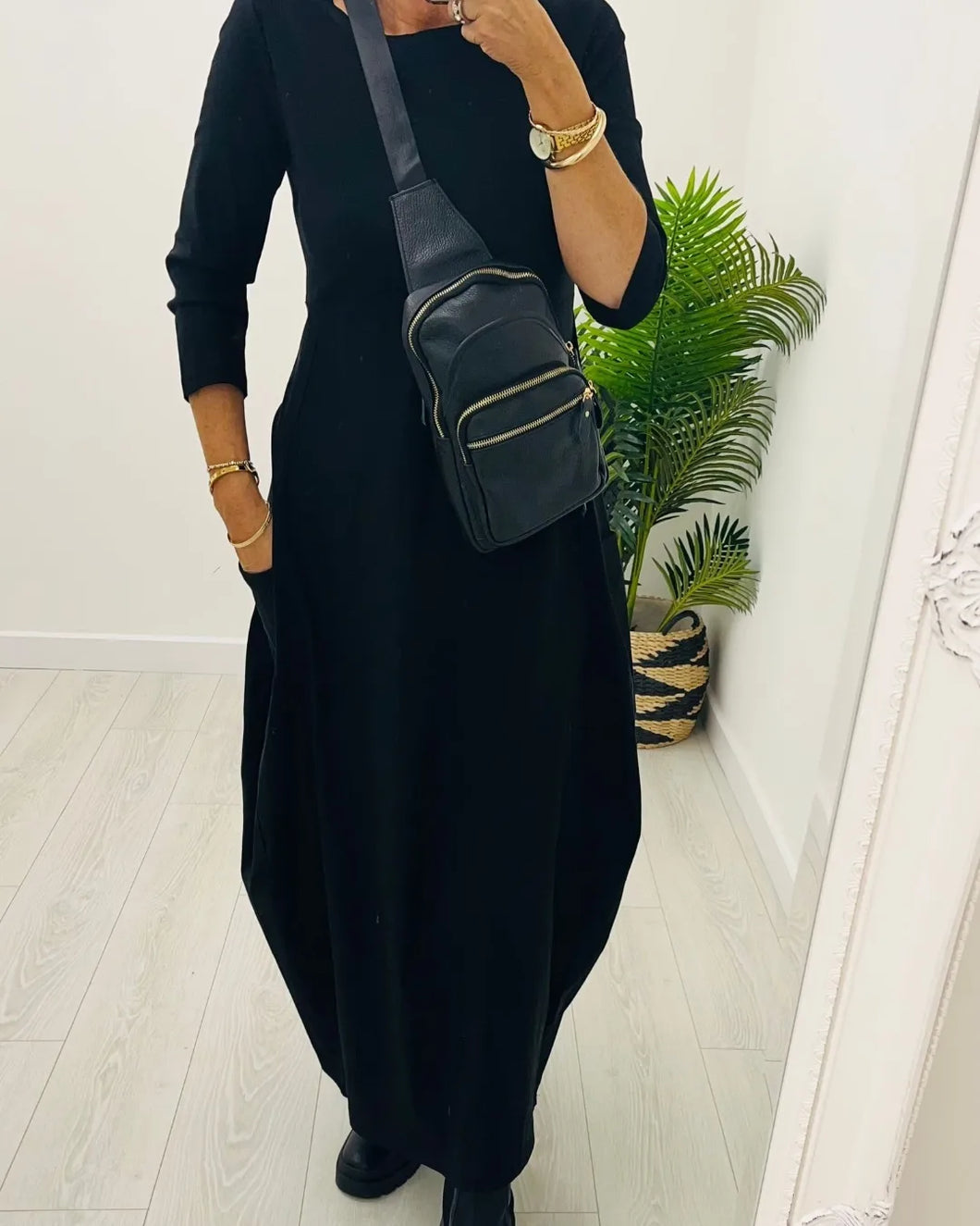 Contemporary Black Dress with Pocket
