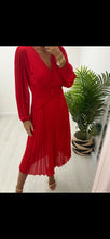Load image into Gallery viewer, Red Pleated Dress with waist feature
