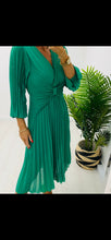 Load image into Gallery viewer, Green Pleated Dress with waist feature
