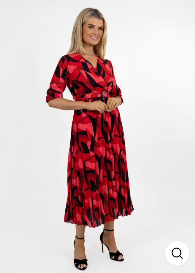 Pleated Positano Dress - Red/ Black