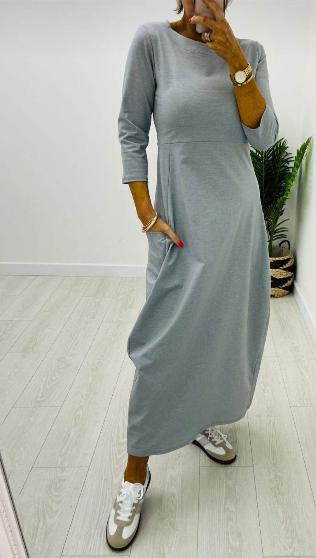 Contemporary Grey Dress with Pocket