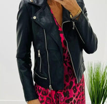 Load image into Gallery viewer, Classic Biker Jacket with Collar - Pleather
