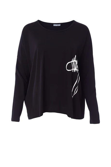Placement Print Long Sleeve Top - Black
