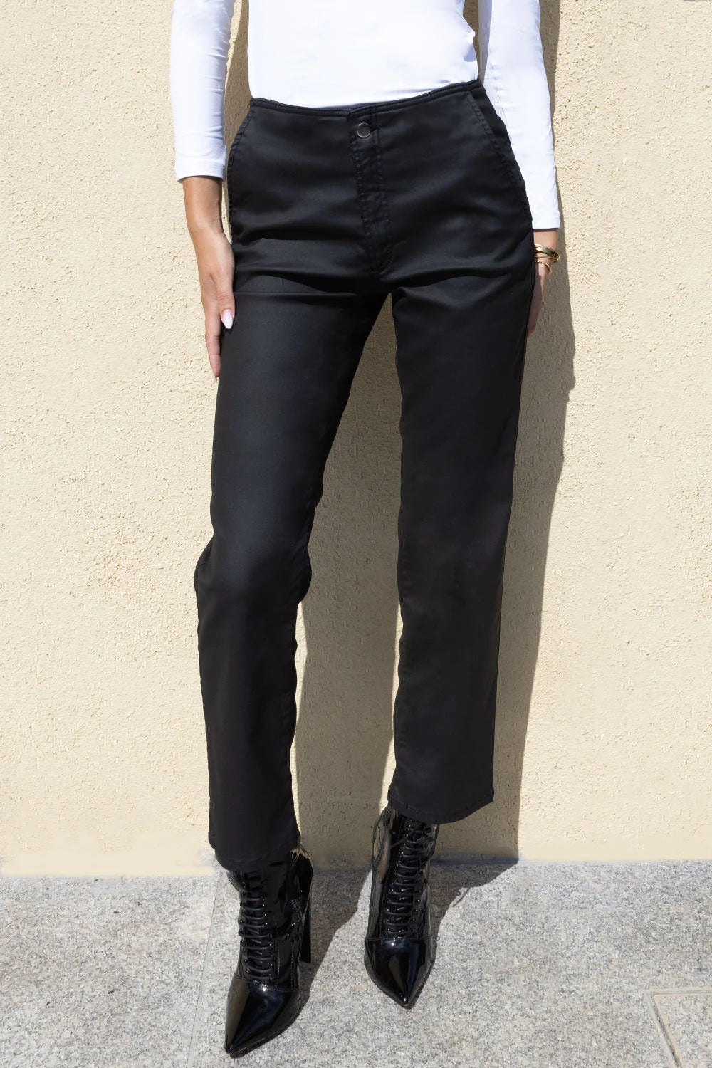 Rome  Mock Leather Trousers -Black