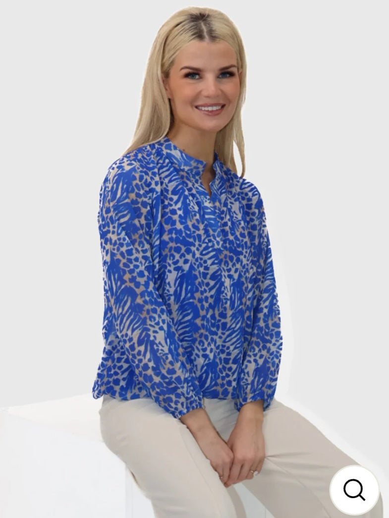 Kate & Pippa Bella Band Top  Blue Animal Print