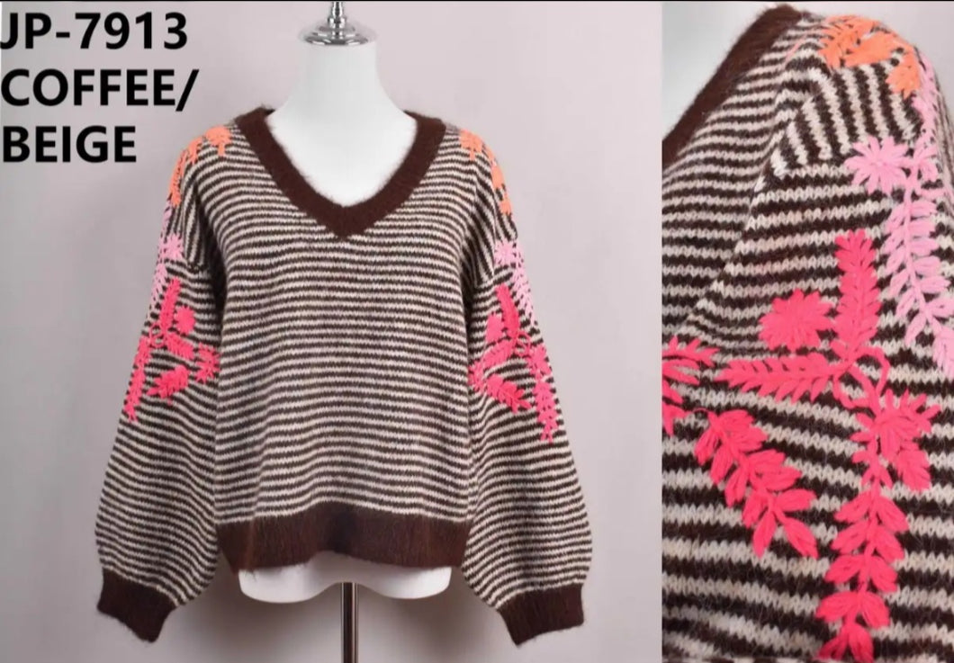 Stripe Coffee Knit Neon Sleeve