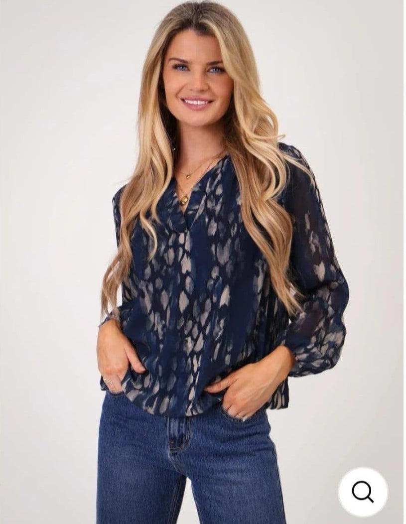 Kate & Pippa Bella Band Top Navy Animal Print