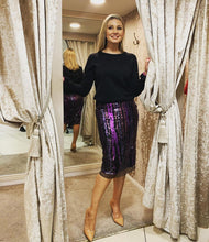Load image into Gallery viewer, Purple &amp; Black Sequin Skirt
