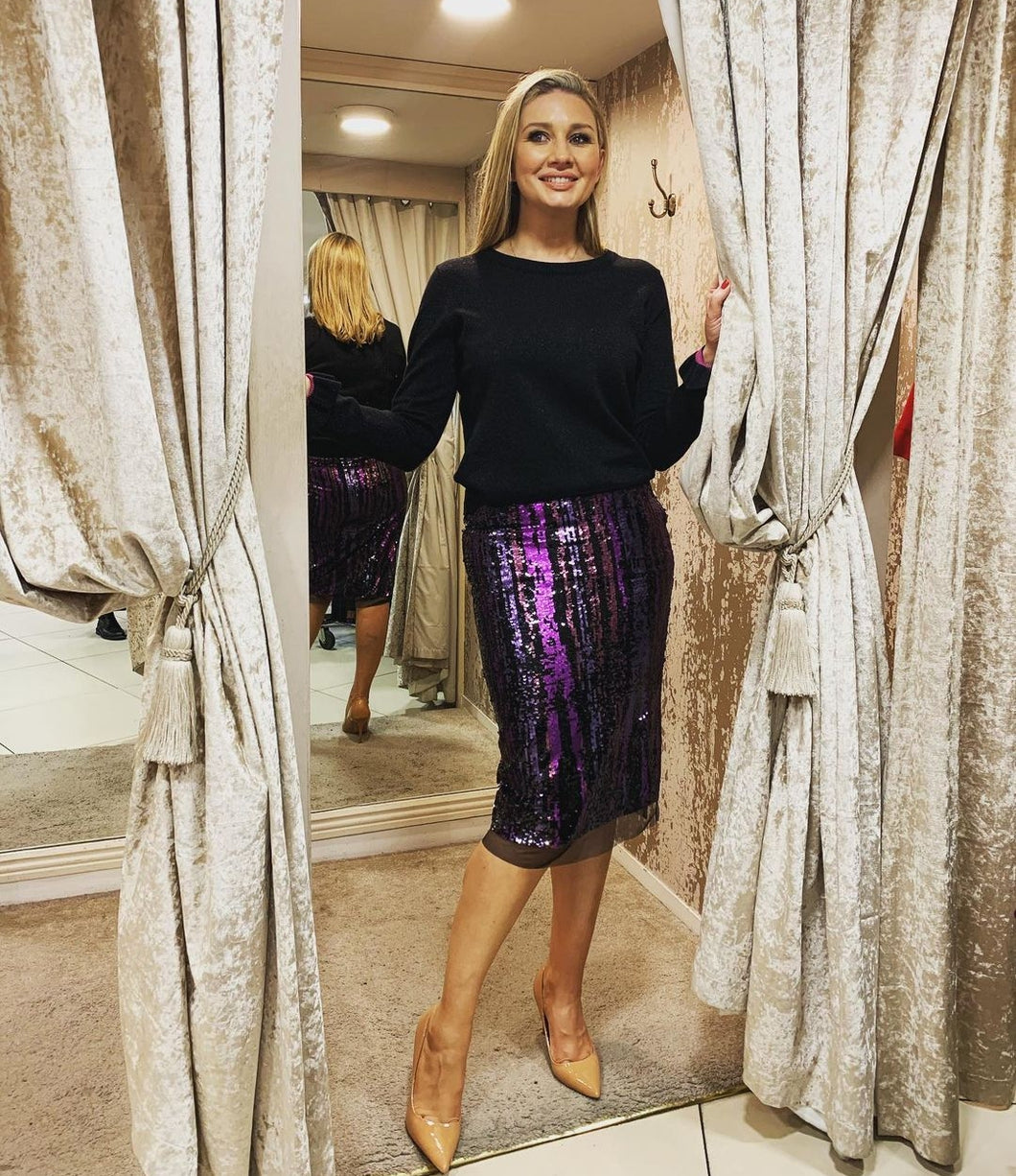 Purple & Black Sequin Skirt